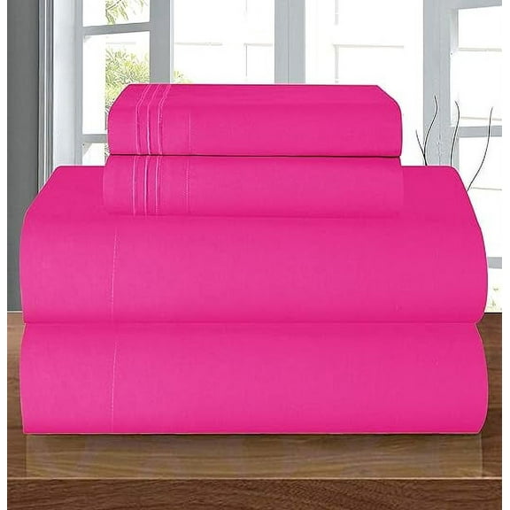 Mocassi 4-Piece Deep Pocket Bed Sheet Set, Three-Line Design 1500 Thread Count Microfiber, Wrinkle and Fade Resistant, Queen, Pink