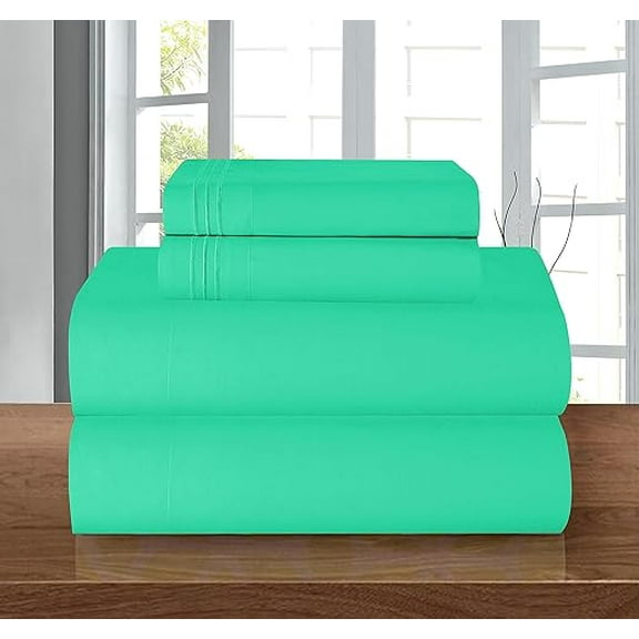 Mocassi 4-Piece Deep Pocket Bed Sheet Set, Three-Line Design 1500 Thread Count Microfiber, Wrinkle and Fade Resistant, Twin, Paradise Teal