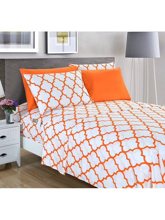 4-Piece Lightweight Super Soft Easy Care Microfiber Bed Sheet Set with 16" Deep Pockets, Twin/Twin XL, Orange