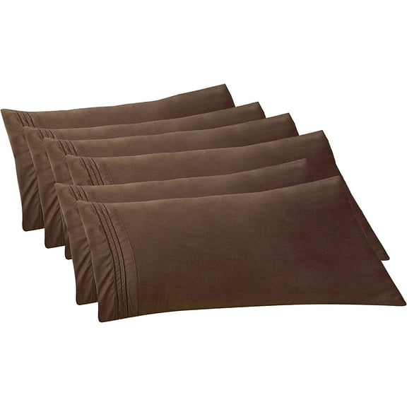 Mocassi 6-PACK Solid Pillowcases 1500 Thread Count Egyptian Quality,Easy Slip-On, 6-Piece Set, Body Pillowcase, Brown