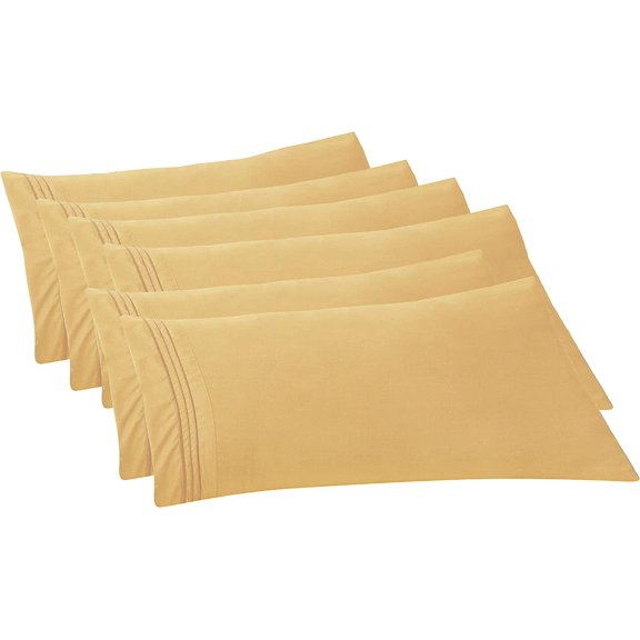 Mocassi 6-PACK Solid Pillowcases 1500 Thread Count Egyptian Quality,Easy Slip-On, 6-Piece Set, Body Pillowcase, Gold