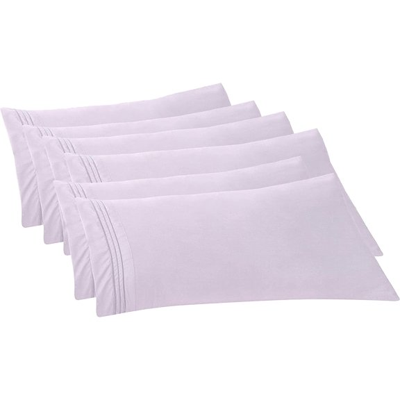 Mocassi 6-PACK Solid Pillowcases 1500 Thread Count Egyptian Quality,Easy Slip-On, 6-Piece Set, Body Pillowcase, Lilac