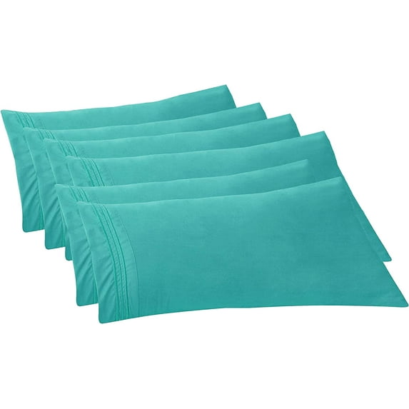 Mocassi 6-PACK Solid Pillowcases 1500 Thread Count Egyptian Quality,Easy Slip-On, 6-Piece Set, Body Pillowcase, Turquoise