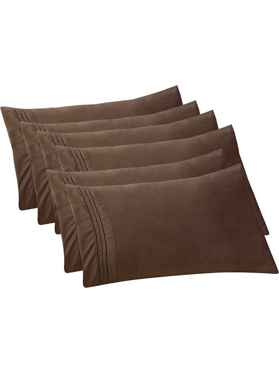6-PACK Solid Pillowcases 1500 Series Egyptian Quality,Easy Slip-On, 6-Piece Set, King Pillowcase, Brown