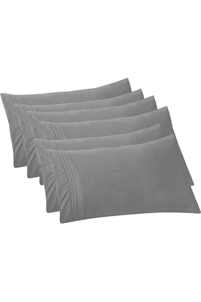 6-PACK Solid Pillowcases 1500 Thread Count Egyptian Quality,Easy Slip-On, 6-Piece Set, King Pillowcase, Gray