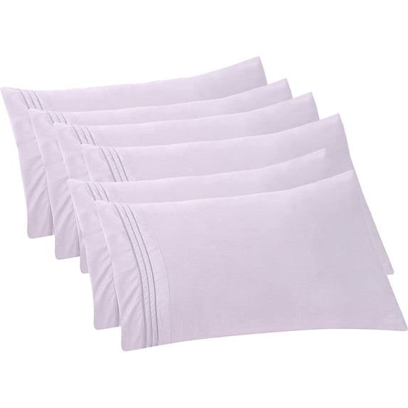 Mocassi 6-PACK Solid Pillowcases 1500 Thread Count Egyptian Quality,Easy Slip-On, 6-Piece Set, King Pillowcase, Lilac