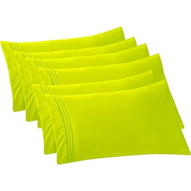 Mocassi 6-PACK Solid Pillowcases 1500 Thread Count Egyptian Quality,Easy Slip-On, 6-Piece Set, King Pillowcase, Lime
