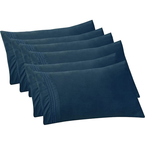 Mocassi 6-PACK Solid Pillowcases 1500 Thread Count Egyptian Quality,Easy Slip-On, 6-Piece Set, King Pillowcase, Navy