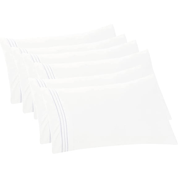 Mocassi 6-PACK Solid Pillowcases 1500 Thread Count Egyptian Quality,Easy Slip-On, 6-Piece Set, King Pillowcase, White