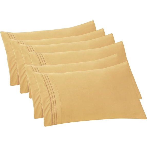 Mocassi 6-PACK Solid Pillowcases 1500 Thread Count Egyptian Quality,Easy Slip-On, 6-Piece Set, Standard/Queen Pillowcase, Gold