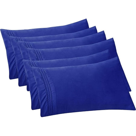 Mocassi 6-PACK Solid Pillowcases 1500 Thread Count Egyptian Quality,Easy Slip-On, 6-Piece Set, Standard/Queen Pillowcase, Royal Blue