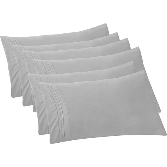 Mocassi 6-Pack Microfiber Wrinkle-Free Stain-Resistant Pillowcases, Queen, Silver