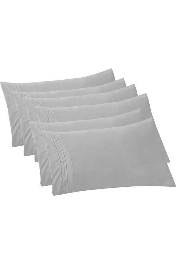 6-Pack Microfiber Wrinkle-Free Stain-Resistant Pillowcases, Queen, Silver