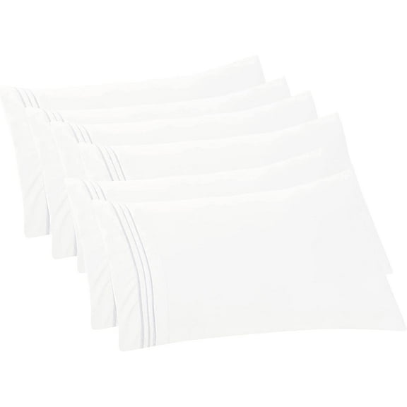 Mocassi 6-PACK Solid Pillowcases 1500 Thread Count Egyptian Quality,Easy Slip-On, 6-Piece Set, Standard/Queen Pillowcase, White