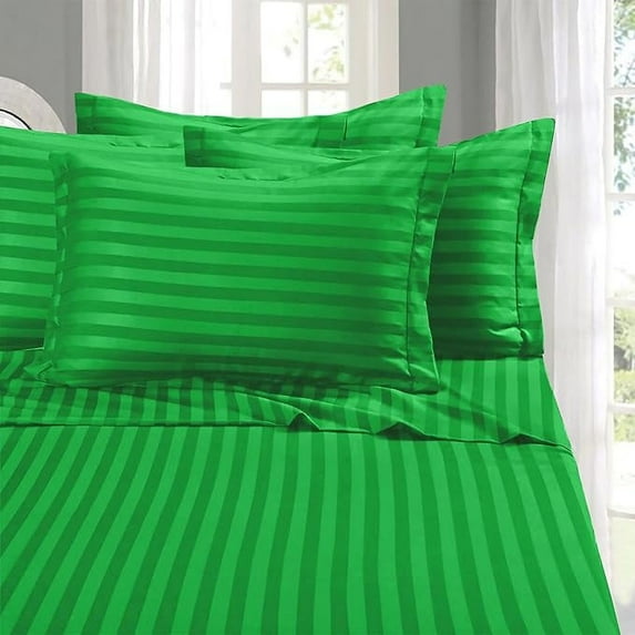 Mocassi 6-Piece Damask Stripe Cozy Sheet Set - 1500 Hotel Quality Microfiber, Deep Pocket, Wrinkle Resistant , California King, Emerald Gren