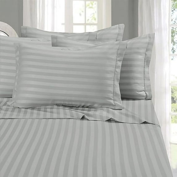 Mocassi 6-Piece Damask Stripe Cozy Sheet Set - 1500 Hotel Quality Microfiber, Deep Pocket, Wrinkle Resistant , California King, Silver