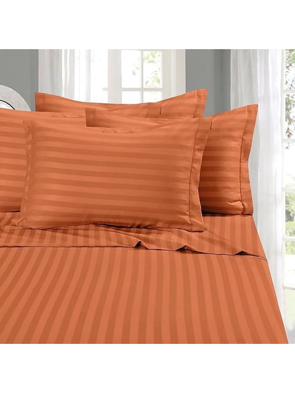6-Piece Damask Stripe Cozy Sheet Set - 1500 Hotel Quality Microfiber, Deep Pocket, Wrinkle Resistant , Queen, Coral