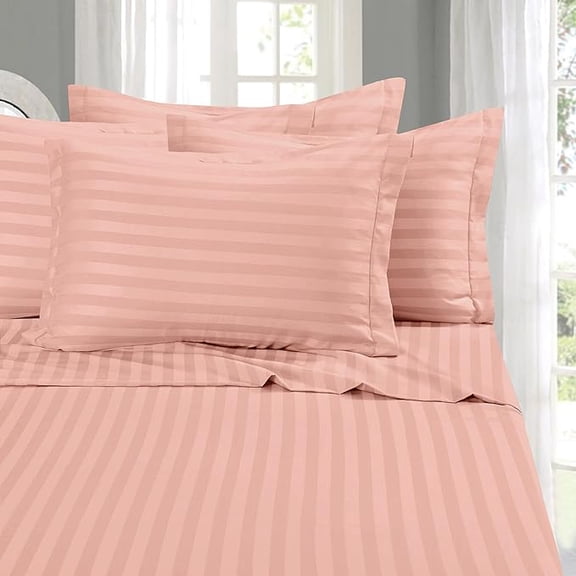 Mocassi 6-Piece Damask Stripe Cozy Sheet Set - 1500 Hotel Quality Microfiber, Deep Pocket, Wrinkle Resistant , Queen, Dusty Rose