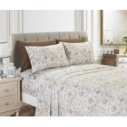Mocassi 6-Piece Fitted Sheet Set with Smart Pockets, Amelia Paisley Printed - 1500 Thread Count, Fade, Stain, and Wrinkle Resistant, Paisley Sheet Set, King, Latte Taupe