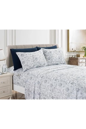 6-Piece Fitted Sheet Set with Smart Pockets, Amelia Paisley Printed - 1500 Thread Count, Fade, Stain, and Wrinkle Resistant, Paisley Sheet Set, King, Sapphire Navy