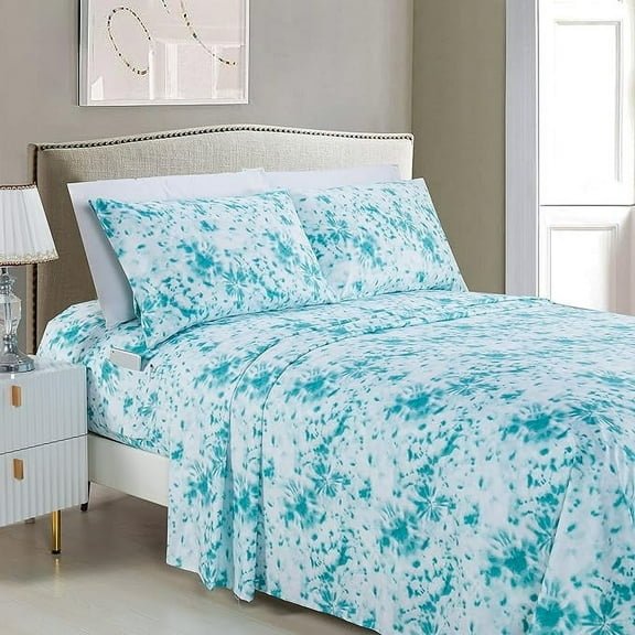 Mocassi 6-Piece Fitted Sheet Set with Smart Pockets Aria Tie-Dye - 1500 Thread Count, Spiral Tie-Dye, Silky Soft, Fade and Wrinkle Resistant, 6PC Tie-Dye,, Full, Teal