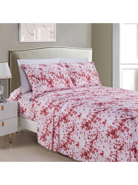 6-Piece Fitted Sheet Set with Smart Pockets Aria Tie-Dye - 1500 Thread Count, Spiral Tie-Dye, Silky Soft, Fade and Wrinkle Resistant, 6PC Tie-Dye,, Queen, Burgundy Cherry