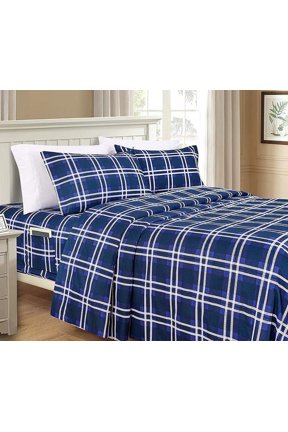 6-Piece Fitted Sheet Set with Smart Pockets Lilliana Plaid - 1500 Thread Count Deep Pocket, Cozy, Fade & Wrinkle Resistant, Plaid Sheet Set, Twin, Marine Blue