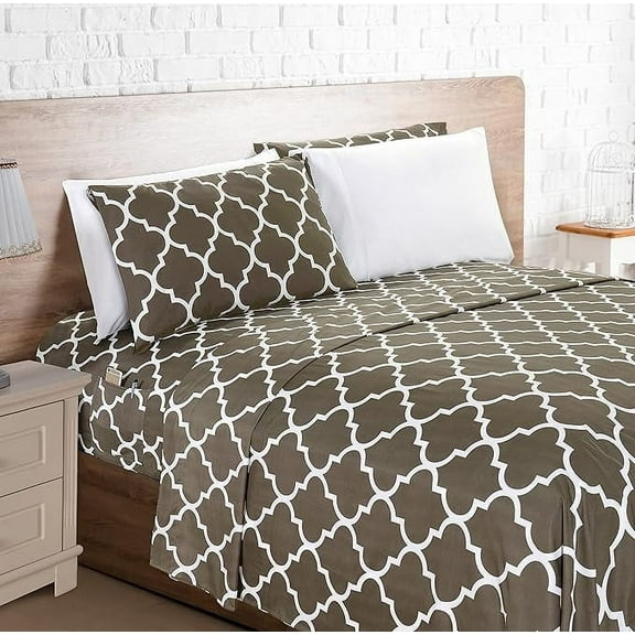 Mocassi 6-Piece Fitted Sheet Set with Smart Pockets Moroccan Trellis Print - 1500 Thread Count, Cozy, Fade Resistant, Moroccan Trellis Sheet Set, Full, Storm Gray