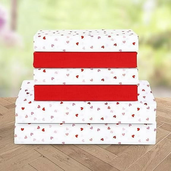 Mocassi 6-Piece Sheet Set - 1500 series Deep Pocket, Wrinkle Resistant 6-Piece Heart Pattern Twin, Valentina