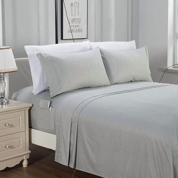 Mocassi 6-Piece Sheet Set with Smart Pockets Delilah Polkadot - 1500 Thread Count Cozy, Fade & Wrinkle Resistant, Polkadot Sheet Set, King, Silver Grey