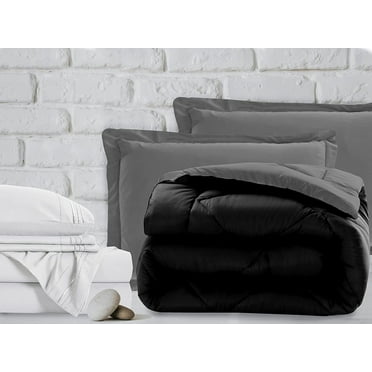 Mocassi 7-Piece Bed-in-a-Bag Comforter & Sheet Set 7-Piece Full Size Bed-in-a-Bag, Super Cozy Bed Sheets and Comforter Set, Wrinkle and Stain Resistant, Black/Gray