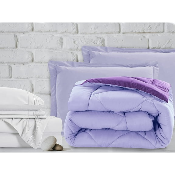 Mocassi 7-Piece Bed-in-a-Bag Comforter & Sheet Set 7-Piece Queen Size Bed-in-a-Bag, Super Cozy Bed Sheets and Comforter Set, Wrinkle and Stain Resistant, Lilac/Purple