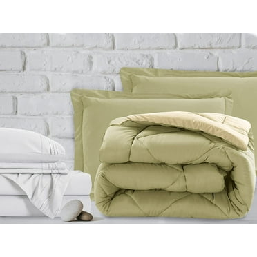 Mocassi 7-Piece Bed-in-a-Bag Comforter & Sheet Set 7-Piece Queen Size Bed-in-a-Bag, Super Cozy Bed Sheets and Comforter Set, Wrinkle and Stain Resistant, Sage/Cream