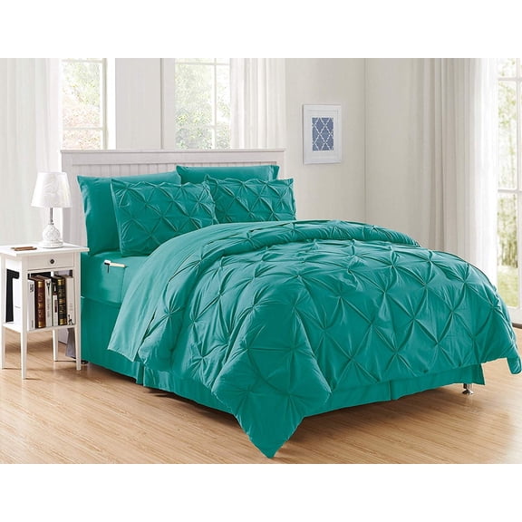 Mocassi 8-Pieces Turquoise Pintuck Bed in a Bag, King