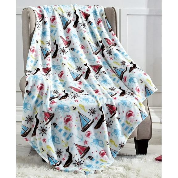 Mocassi Lightweight Printed Throw Blanket- All Season, Ultra Soft, Cozy and Plush- Decorative Throw Blankets, Perfect for Lounging, 50 x 60 inches, Sea Life, Throw Blanket
