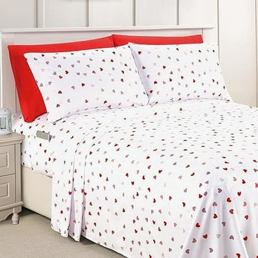 Mocassi - Cozy 6-Piece Sheet Set - 1500 Thread Count Microfiber - Deep Pocket, Wrinkle Resistant 6-Piece Heart Pattern Bed Sheet Set, California King, Valentina