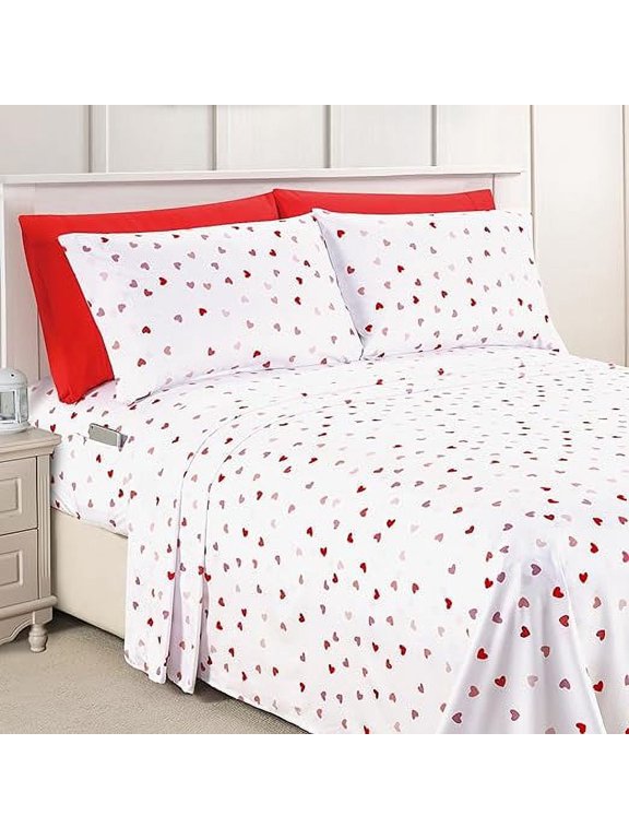 - Cozy 6-Piece Sheet Set - 1500 Series Microfiber - Deep Pocket, Wrinkle Resistant 6-Piece Heart Pattern Bed Sheet Set, Full, Valentina