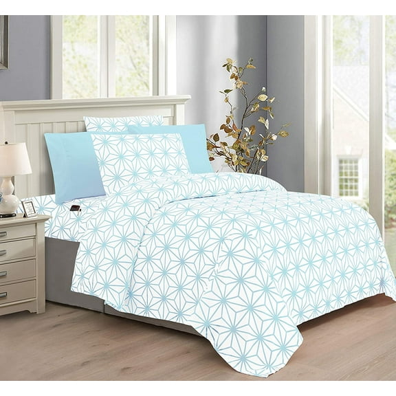 Mocassi Cube Collection 6-Piece Sheet Set, Deep Pocket 1500 Thread Count, Fade, Stain, and Wrinkle Resistant, Twin, Clear Sky Blue