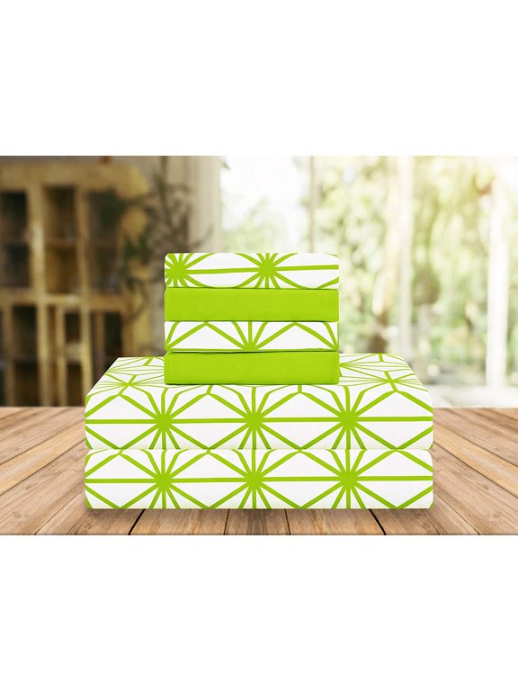 Cube Pattern Collection 6-Piece Sheet Set, Deep Pocket 1500 Series, Fade, Stain, and Wrinkle Resistant, Fitted Sheet with Smart Pockets, Cube Sheet Set, King, Lime