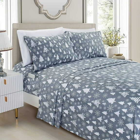 Mocassi Deep Pocket 4 Piece Bed Sheet Set,Soft Microfiber, Hypoallergenic, Cool & Breathable, Full, Christmas Tree