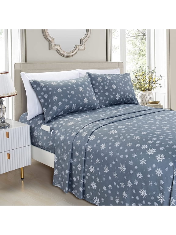 Deep Pocket 4 Piece Bed Sheet Set,Soft Microfiber, Hypoallergenic, Cool & Breathable, King, SnowFlakeGray