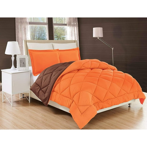 Mocassi Duvet Inserted Reversible 2pc Comforter Set with Shams Twin, Orange/Brown