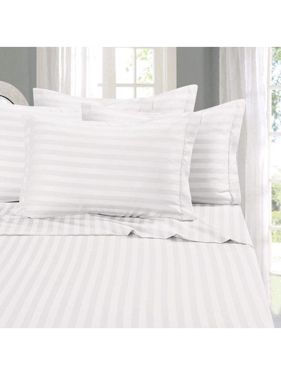 Egyptian Quality 6 Piece Damask Stripe Bed Sheet Set, King Size