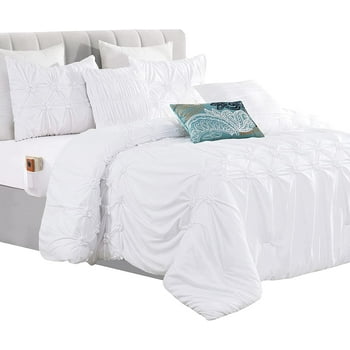 Mocassi Ella 12-Piece Pleated White Comforter Sets, Queen