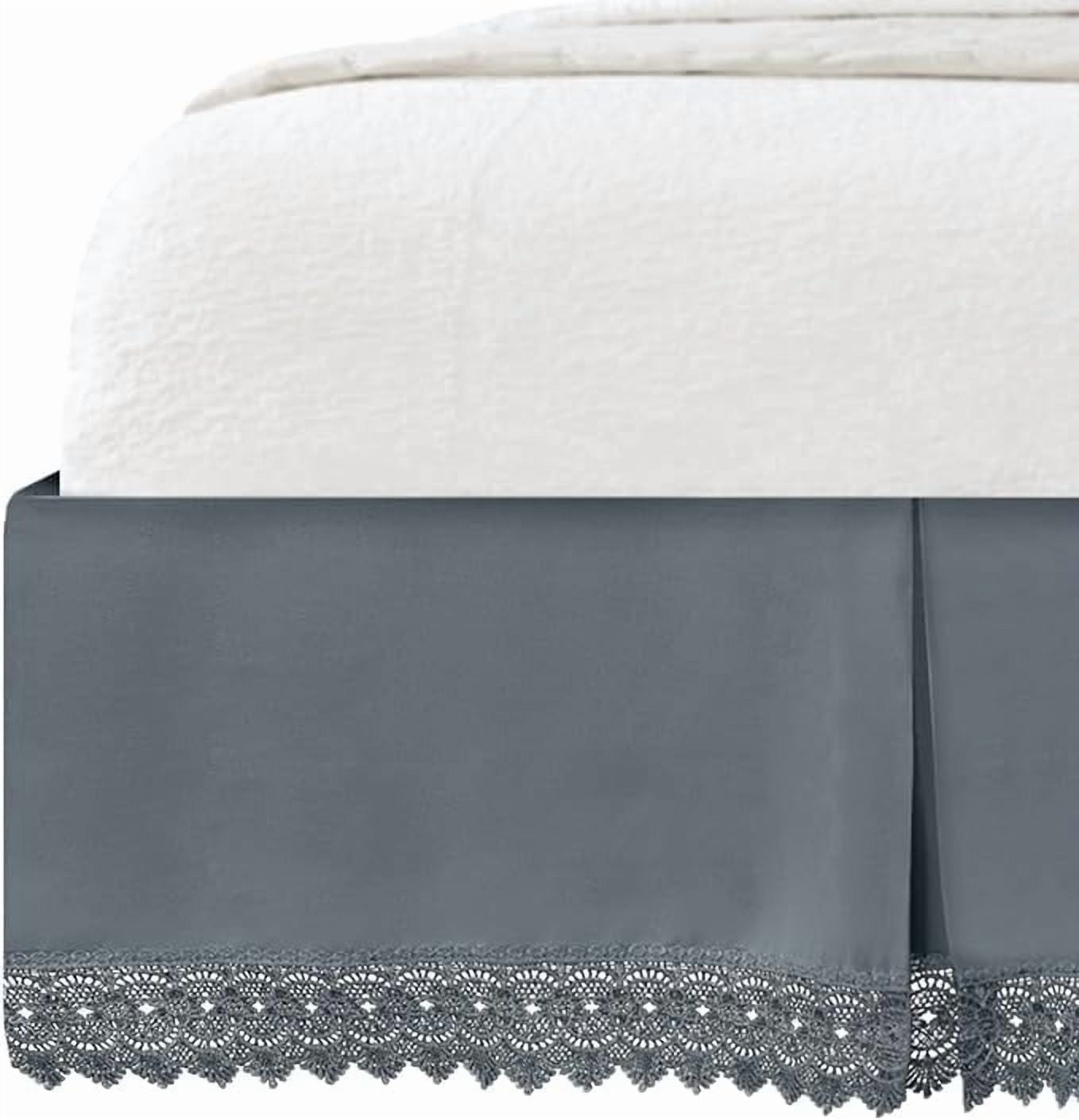 Mocassi Lace Bed Skirt 15inch Drop, 1500 Thread Count Quality, Sophisticated Design for a Vintage Look- Easy Care and Wrinkle Resistant, Cali King, Gray