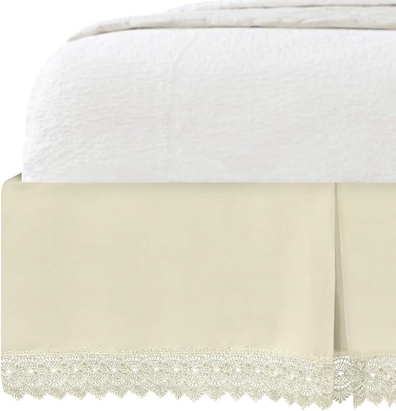 Mocassi Lace Bed Skirt 15inch Drop, 1500 Thread Count Quality, Sophisticated Design for a Vintage Look- Easy Care and Wrinkle Resistant, Queen, Cream