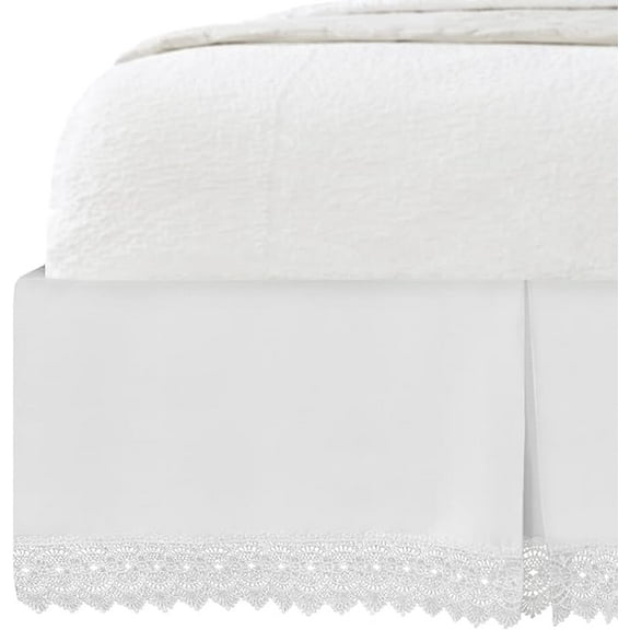 Mocassi Lace Bed Skirt 15inch Drop, 1500 Thread Count Quality, Sophisticated Design for a Vintage Look- Easy Care and Wrinkle Resistant, Queen, White
