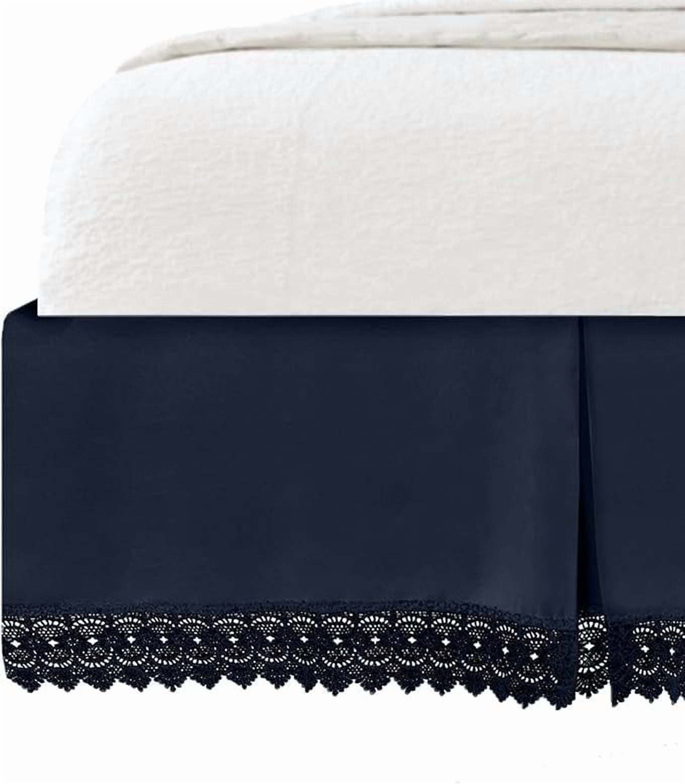 Mocassi Lace Bed Skirt 15inch Drop, 1500 Thread Count Quality, Sophisticated Design for a Vintage Look- Easy Care and Wrinkle Resistant, Twin, Navy