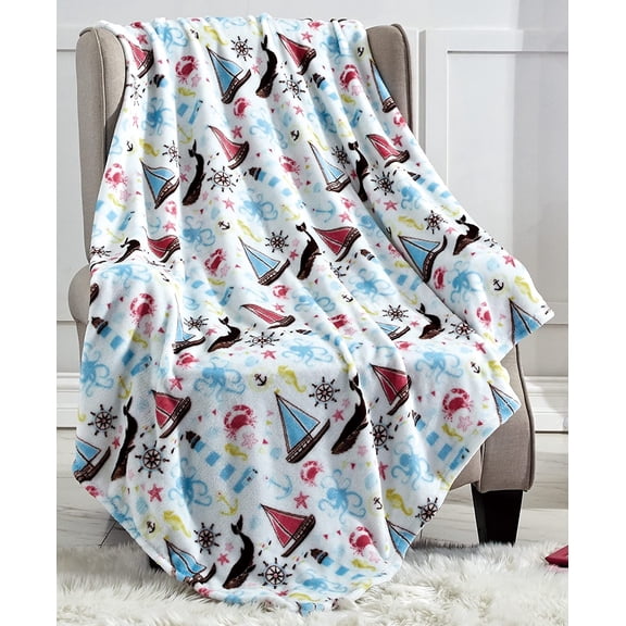Mocassi Lightweight Printed Throw Blanket- All Season, Plush Throw Blankets, Perfect for Lounging, 50 x 60 inches, Sea Life, Throw Blanket