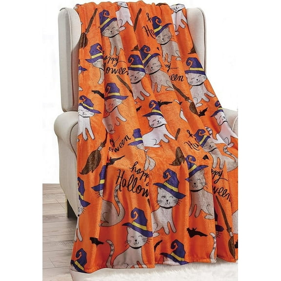 Mocassi Lightweight Throw Halloween Themed Blanket 50 x 60 inches - Soft, and Plush, Throw Blankets, Perfect for Lounging this Spooky Season, Halloween Cats, Throw Blanket